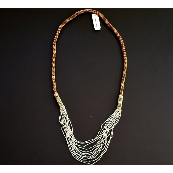 Y2K Himalayan Glass Bead Necklace Multi Strands White/Gold Tone 30" Nepal NWT! - Picture 3 of 9